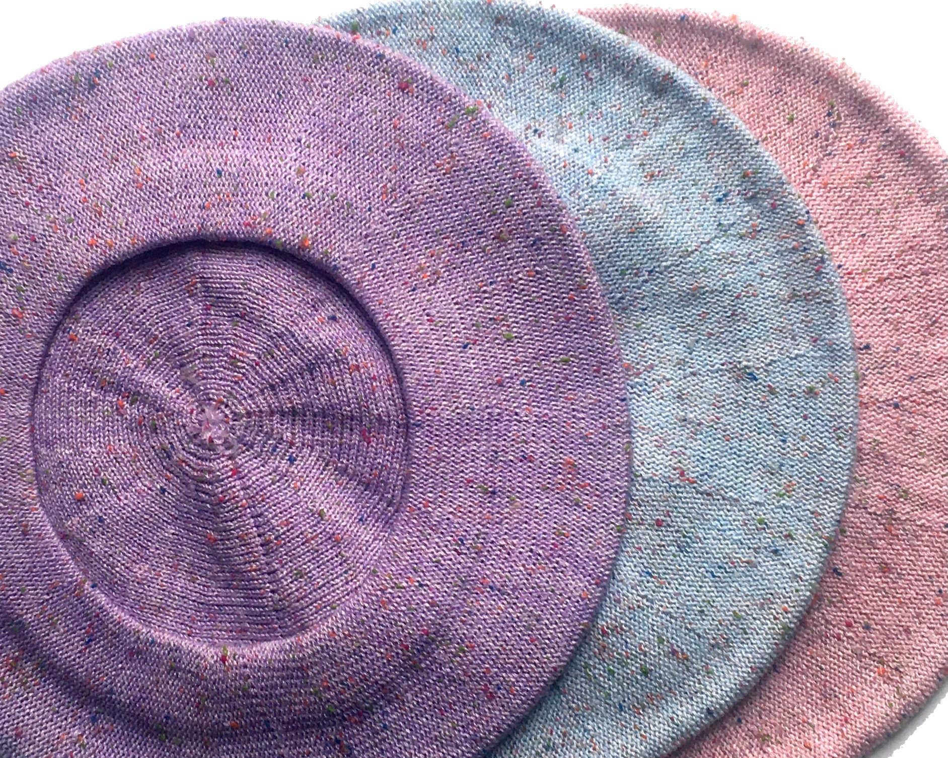 Summer Beret Hat, Speckled Knit Beret, Boho Style Slouchy