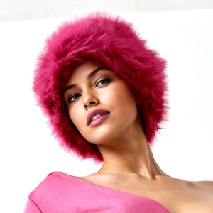 Pink Faux Fur Pillbox Hat, Cossack Style, Winter Accessory