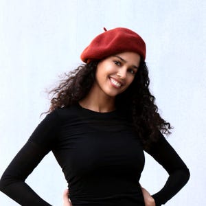 Wool Knit French Beret - Spring Fashion, Warm Winter Hat Terra Cotta