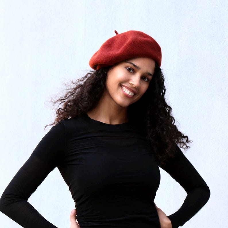 Wool Knit French Beret - Spring Fashion, Warm Winter Hat Terra Cotta