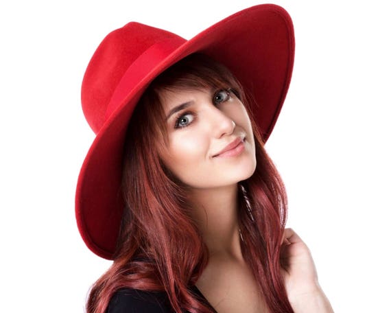 Wide Brimmed Hat Red Fedora Hat Fall 