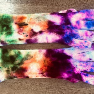 Hand-Dyed Cashmere Blend Knit Gloves: Purple Pink Winter Mittens image 8