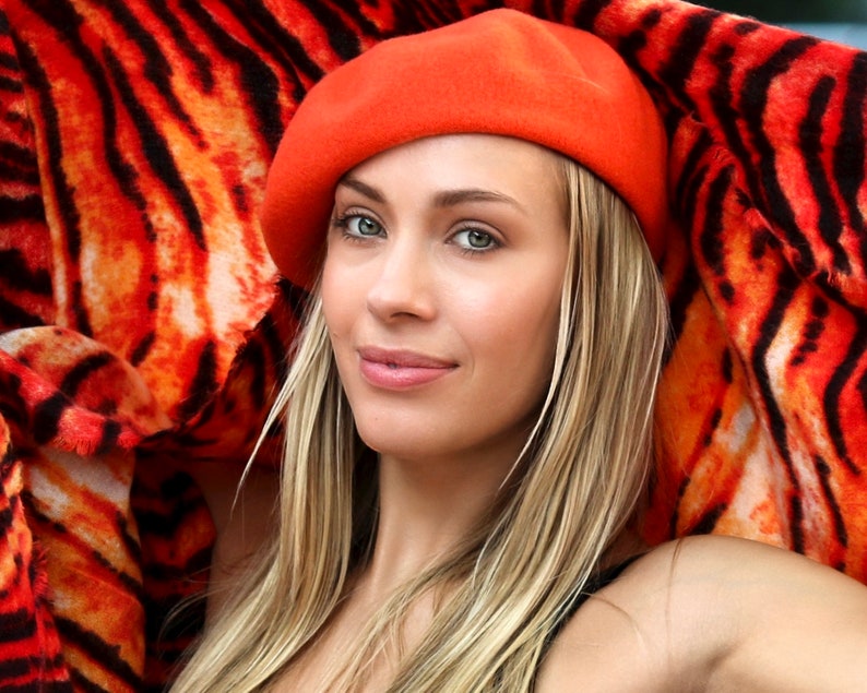 Off White Wool Beret: 1940s French Style, Small Head Fit Orange