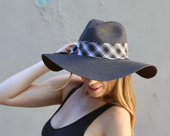 Fedora Sunblock Hat, Packable Hat, Crushable Hat, Mad for Plaid, Travel Hat,  Straw Fedora Beach Hat, Boho Women's Hat Music Festival Hat 