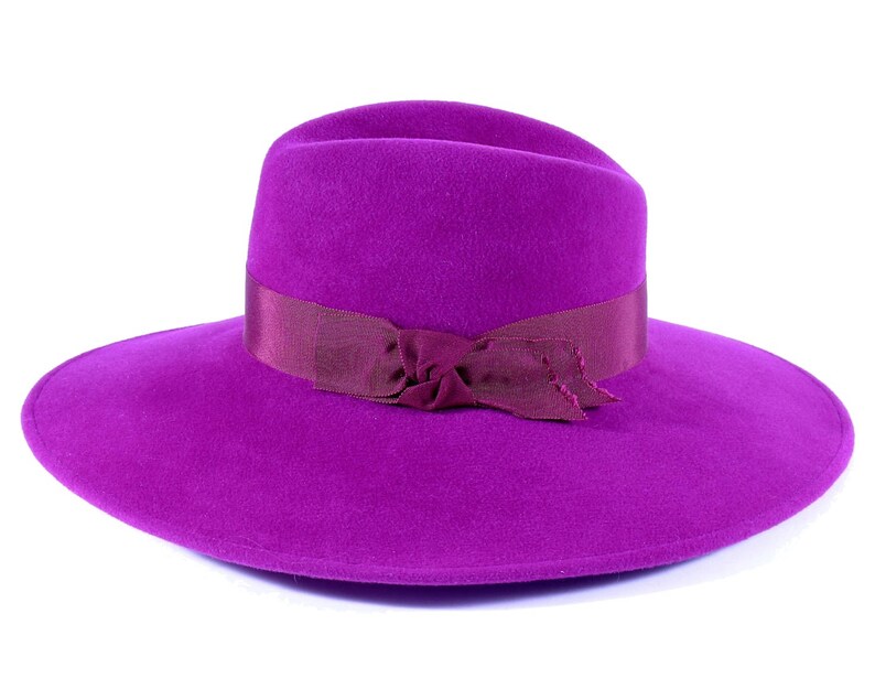 Purple Fedora Hat Womens Hat Fall Fashion Wide Brim Boho Hat Etsy