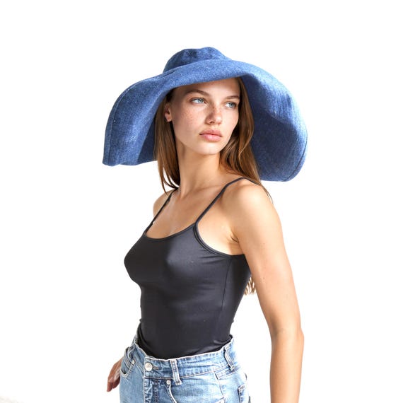 Wide Brim Denim Hat, Women's Sun Hat