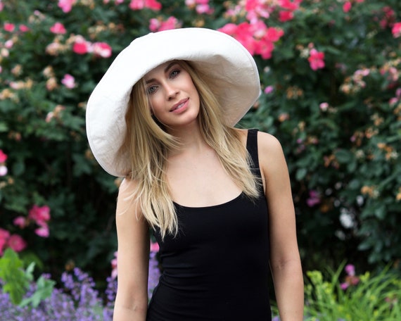 Summer Hat for Women, Sun-protection Off-white Wide Brim Hat