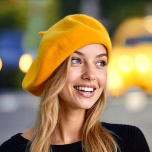 Wolle Französische Baskenmütze, gefilzte Herbstmode Gold