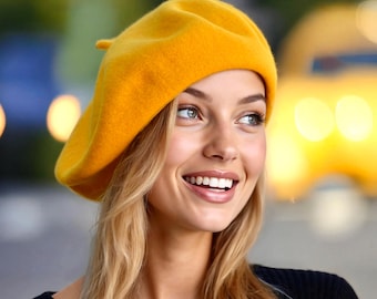 Boina francesa de lana, boina de fieltro de punto, moda de otoño