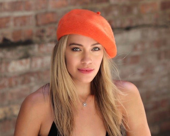 Orange Beret Hat French Beret Gift for 