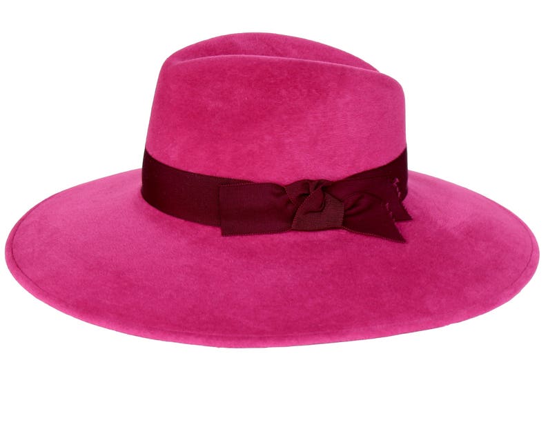 Womens Fedora Hat Pink Wide Brimmed Hat Women