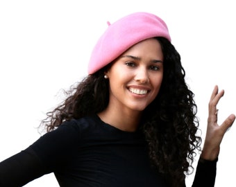 Pink Beret, Slouchy Hat, Roomy Beret, European Beret, Women's Hat, Women's Gift For Her, Pure Wool Hat For Women, Chic Winter Hat