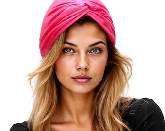 Fuchsia Pink Turban Hat, No-Tie Hair Cover