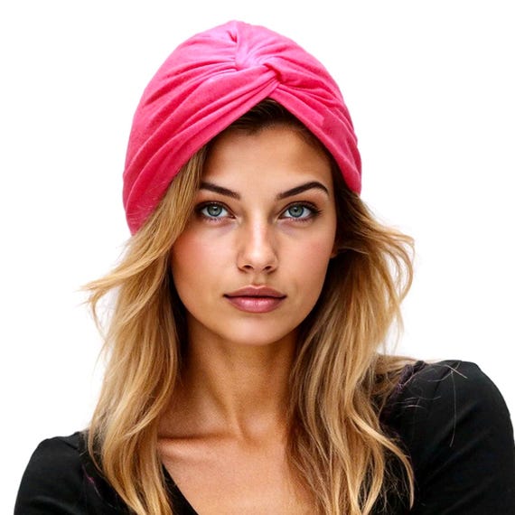 Fuchsia Pink Turban Hat, No-tie Hair Cover - Etsy display picture 2