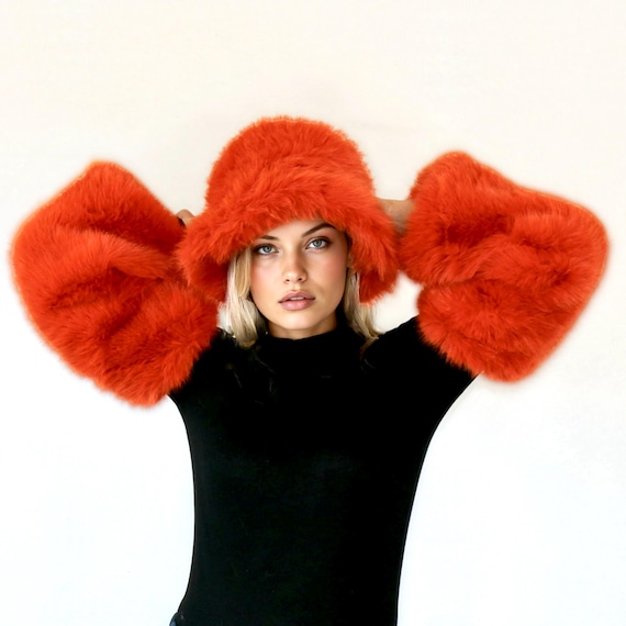 Faux Fur Leg Warmer and Bucket Hat Set, Winter Accessory - Etsy display picture 2