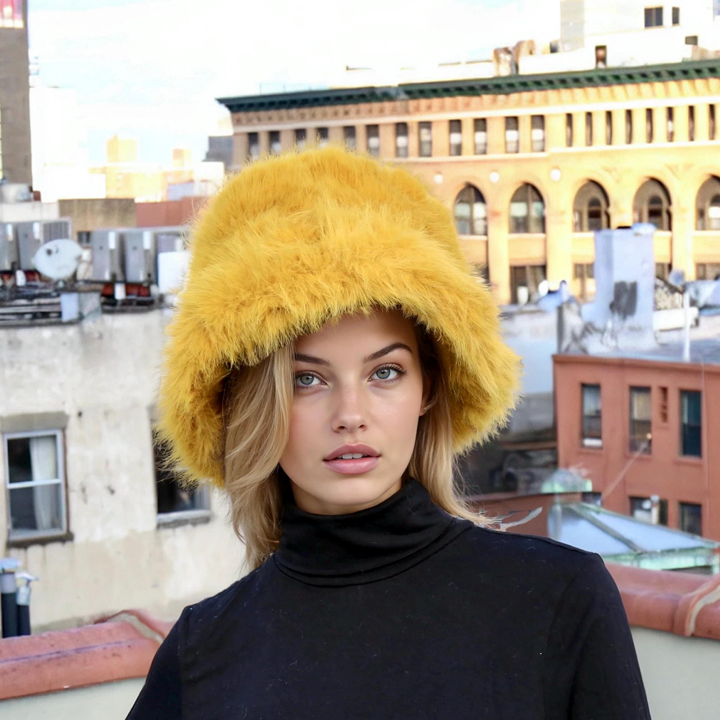 Faux Fur Bucket Hat, Vegan Winter Hat With Brim - Etsy display picture 3