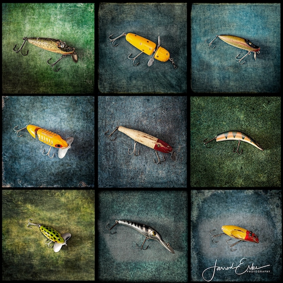 Vintage Fishing Lures 3 x 3 Grid - Photograph
