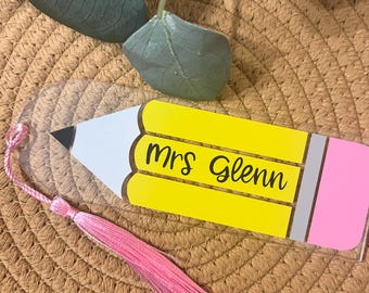 BACK TO SCHOOL | Acrylic bookmark | Teacher gifts | personalized bookmark | back to school gift | acrylic gift | teacher name gift | pencil