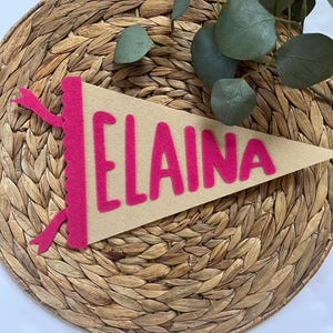 Personalized Felt Pennant Flag: Custom Name Nursery or Dorm Decor, scalloped details, name gift, name announcement sign