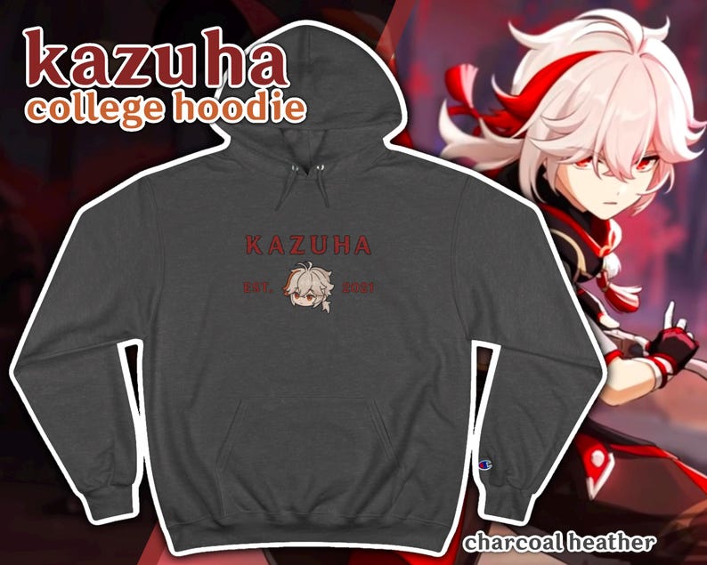 Kazuha Genshin Impact Hoodie, Chibi College Aesthetic, Fan-Made Merch image 4