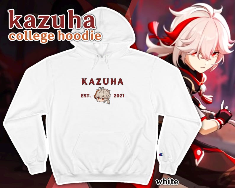 Kazuha Genshin Impact Hoodie, Chibi College Aesthetic, Fan-Made Merch image 3
