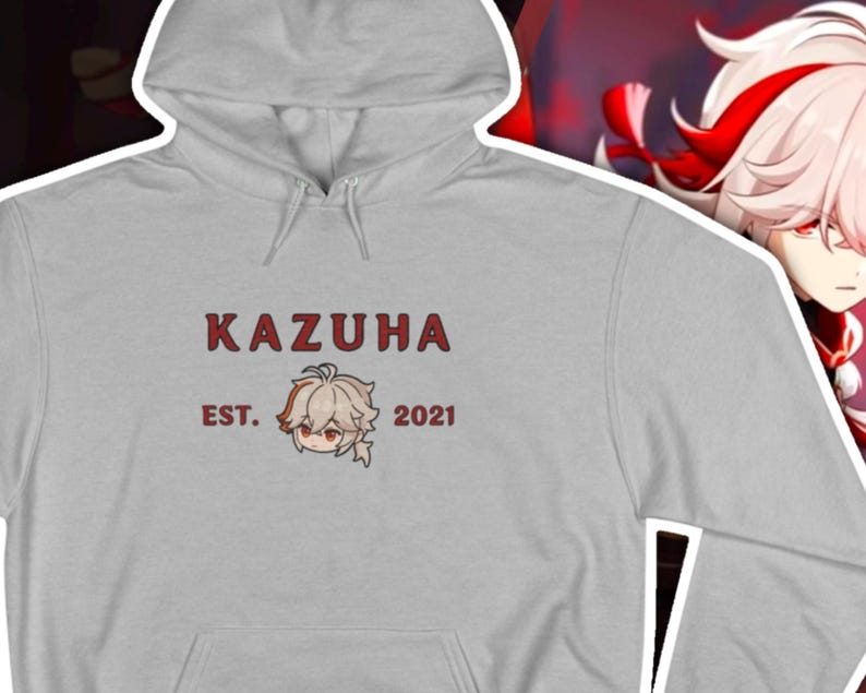 Kazuha Genshin Impact Hoodie, Chibi College Aesthetic, Fan-Made Merch image 2