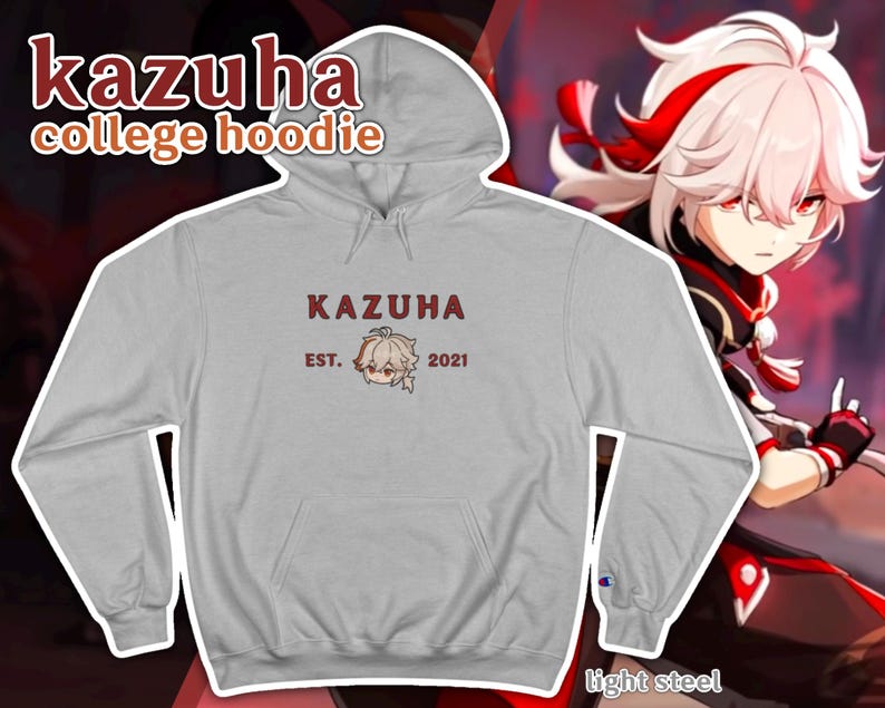 Kazuha Genshin Impact Hoodie, Chibi College Aesthetic, Fan-Made Merch image 1