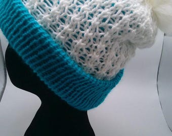 Waffle Stitch Winter Hat With Removable Faux Fur Pompom