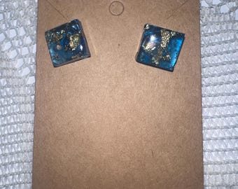 Pendientes de botón azul océano