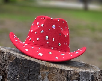 Red Cowboy Hat, More Colors Available, Rhinestone Cowgirl Hat, Cowboy Carter Hat, Glam Bling Cowboy Hat, Pink, White, Black, Line Dance