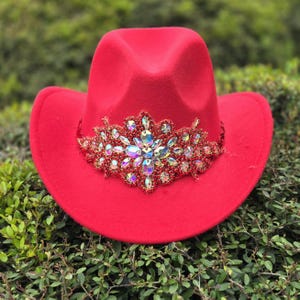 Chapéu de cowboy vermelho, mais cores disponíveis, chapéu de cowgirl com strass, chapéu de cowboy, chapéu de cowboy glamouroso e brilhante, rosa, branco, preto, dança de linha