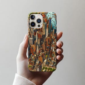 Funda de teléfono personalizada de diseño premium con mapa artístico de Nueva York para iPhone 16, 15, 14, 13, 12 y 11