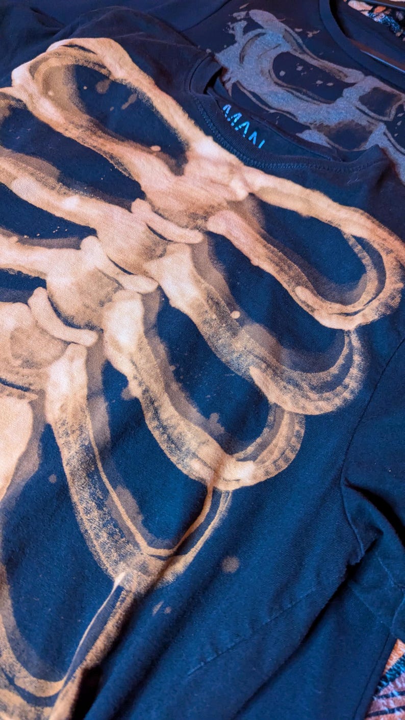 Skeleton Design T-shirt, Hand Painted Bleach Dyed, Size 2XL - Etsy