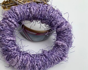 Wearable Fiber Art Bracelet Soft Bangle Lavender Upcycled Yarn