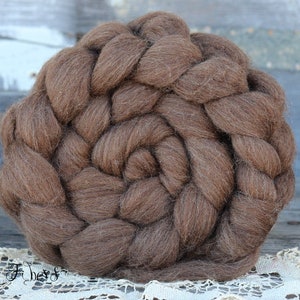 SPANISH MERINO CROSS Merino Wool Roving Undyed Soft Natural Milk Chocolate Brown Combed Top Wool Roving Spinning Felting fiber - 4 oz