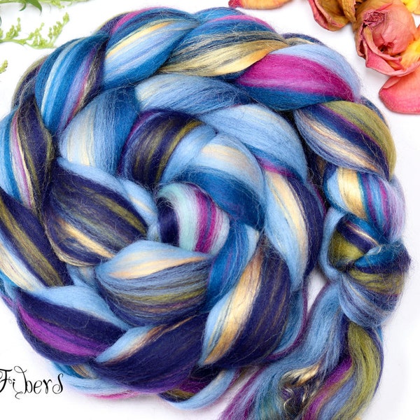 DRAGONFLY Signature Custom Blend Merino Roving Mulberry Silk Combed Top Wool Roving for Spinning or Nuno Felting - 4 oz