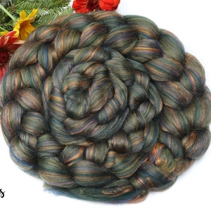 BRONZE Merino Wool Roving Signature Custom Blend with Mulberry Silk Combed Top Wool Roving for Spinning or Nuno Felting DHG - 4 oz