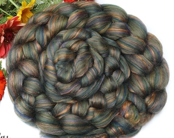 BRONZE Merino Wool Roving Signature Custom Blend with Mulberry Silk Combed Top Wool Roving for Spinning or Nuno Felting DHG - 4 oz