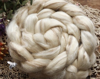 TURRON Merino Wool Roving: Tussah Silk & Flax Blend for Spinning, Felting, Dyeing