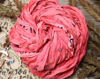 SALMON PINK Sari Silk Ribbon, Fair Trade, Recycled, Handmade Yarn, Frayed Yarn, Art Yarn, Knitting, Crocheting, Weaving - 5 or 10 yards
