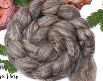 BARK Wool Roving Signature Blend BFL, Tussah Silk, Flax, Natural Undyed Combed Top for Spinning Felting Luxury Fiber  - 4 oz