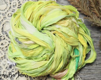LIMELIGHT Sari Silk Ribbon, Fair Trade, Recycled, Handmade Yarn, Frayed Yarn, Art Yarn, Knitting, Crocheting, Weaving - 5 or 10 yards