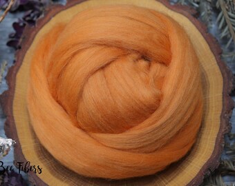 TANGERINE Merino wool roving combed top, spinning, nuno felting, weaving - 2 oz