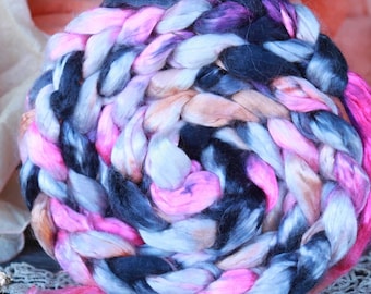 Hand Dyed Mulberry Silk Top: Bombyx Silk Roving for Spinning, Felting, Blending (1 oz)