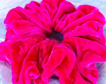 XL Silk Velvet Scrunchie – Hand-Dyed in Hot Pink - Handmade in California