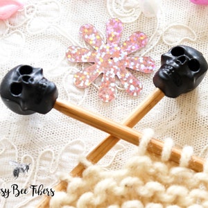 Knitting Needle Toppers Silicone SKULL - Knitting Notions, Point Protectors - Set of Two