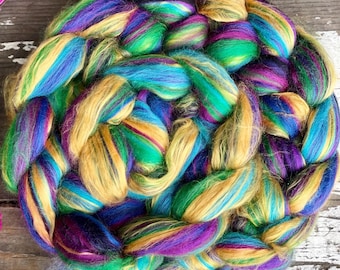 Harlequin Merino Mulberry Silk Roving: Bright Color Fiber for Spinning, Felting