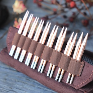 LYKKE CYPRA COPPER 3.5" Interchangeable Circular Knitting Needles Umber Gift Set 12 pairs wooden knitting needles. Brown Case.