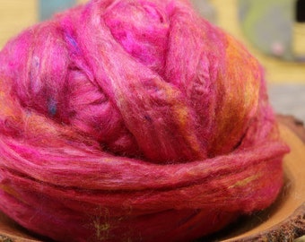 CUPCAKE Pulled Sari Silk Roving, Recycled Sari Silk Roving, Silk Roving, Spinning, Wet Felting, Blending - 1 oz