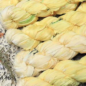 DAFFODIL Sari Silk Ribbon, Fair Trade, Recycled, Handmade Yarn, Frayed Yarn, Art Yarn, Knitting, Crocheting, Weaving 5 or 10 yards image 6